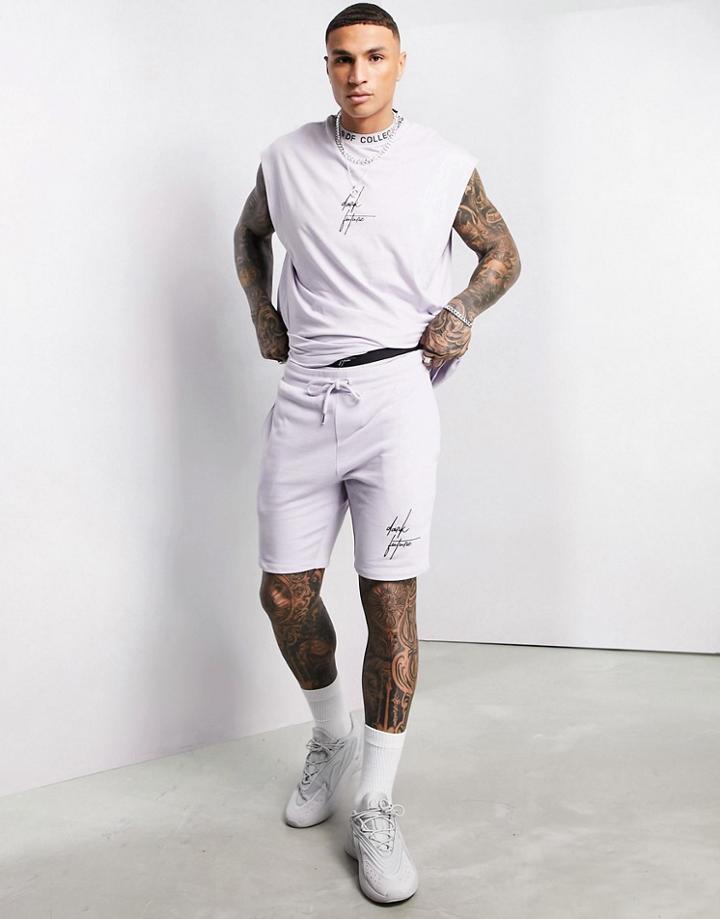 Asos Dark Future Relaxed Shorts In Misty Lilac With Logo Trim-purple