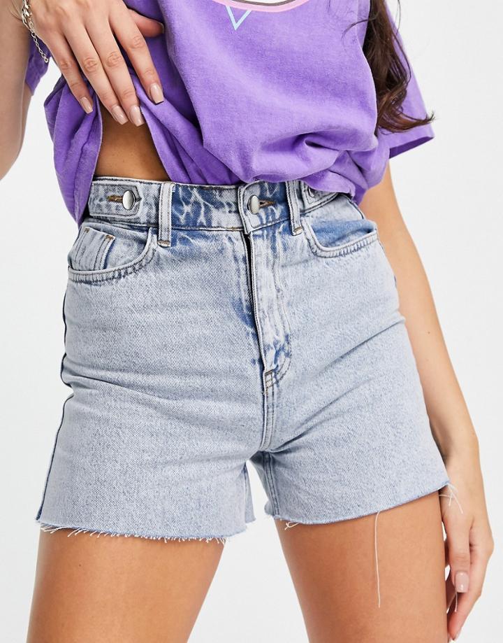In The Style X Saffron Barker Cut Off Denim Short In Acid Blue Wash