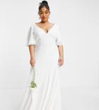 Asos Edition Curve Serenity Satin Wedding Dress With Flutter Sleeve-white