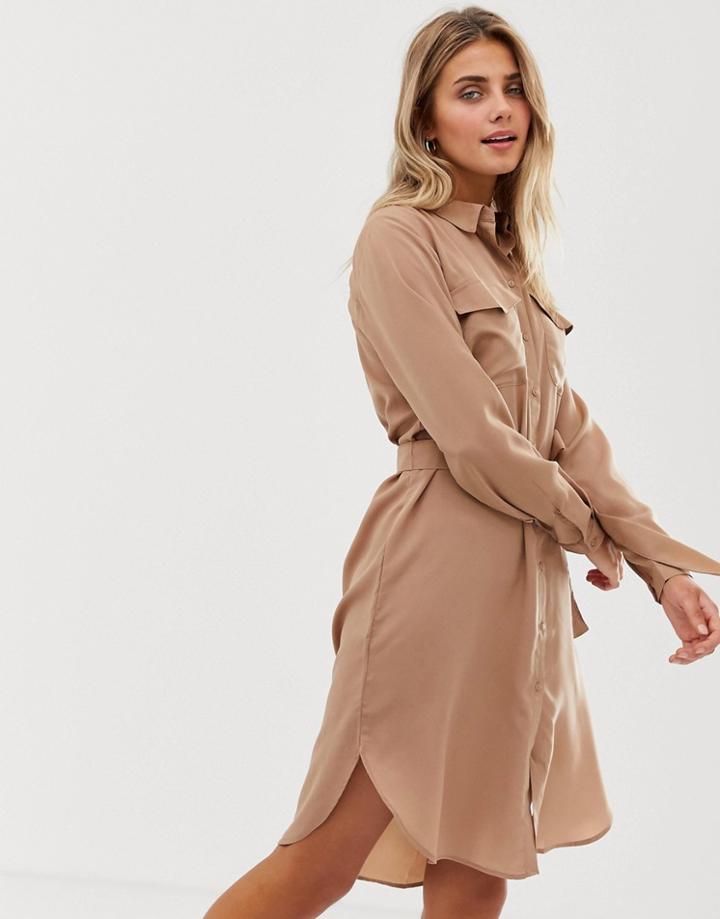 Jdy Utility Belted Shirt Dress - Brown