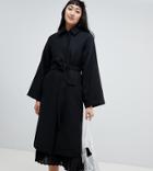 Monki Tailored Belted Coat In Black