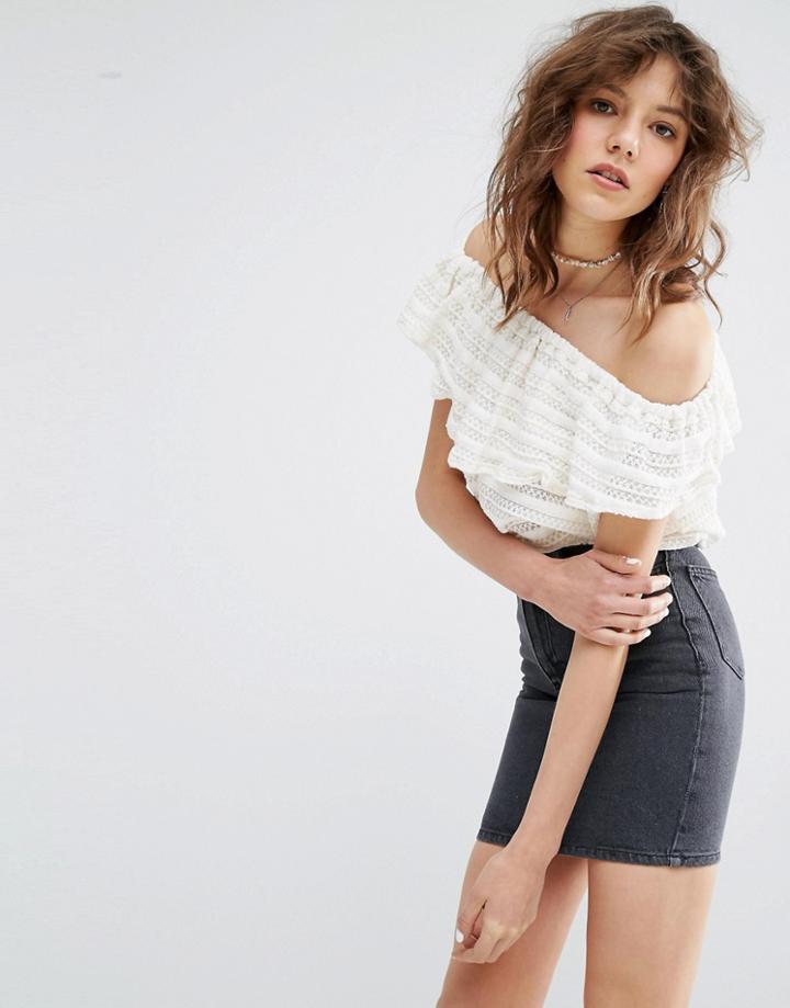 Mango Crochet Festival Bardot Top - Cream