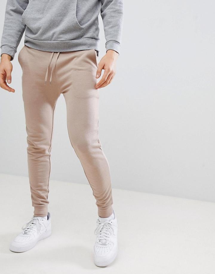 Asos Design Super Skinny Joggers In Beige - Beige