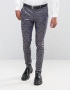 Asos Super Skinny Smart Pants With Tonal Floral Design In Gold - Blue