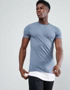 Asos Super Longline Muscle Fit T-shirt With Contrast Hem Extender - Multi