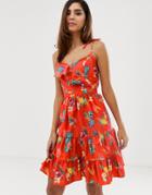Naf Naf Summer Dress With Flower Print Volants And Bows - Multi