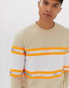 Asos Design Relaxed Long Sleeve T-shirt With Reflective Tape In Beige