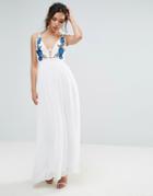 Club L Cami Strap Floral Embroidery Detail Dress - White