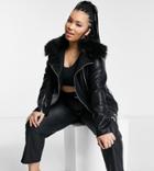 Unique21 Curve Vinyl Moto Jacket In Black