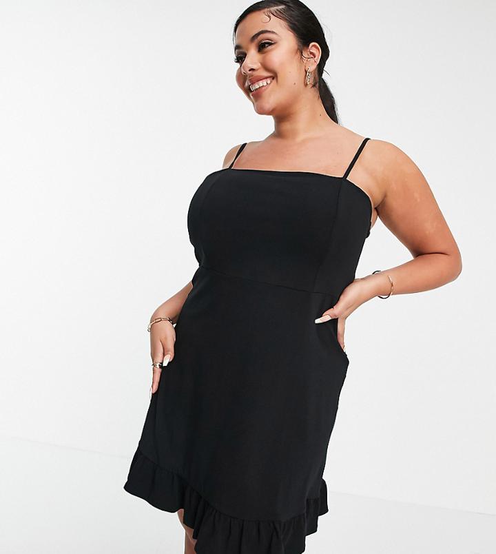 Asos Design Curve Strappy Sundress With Pep Hem In Black