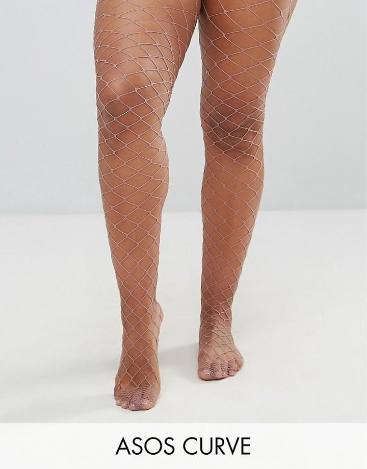 Asos Curve Oversized Fishnet Tights In Mauve - Purple