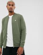 Asos Design Jersey Bomber Jacket In Khaki With Triangle