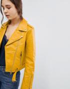 Parisian Leather Look Jacket - Yellow