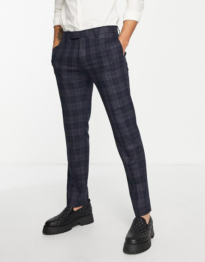 River Island Slim Suit Pants In Check-navy