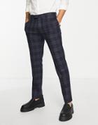 River Island Slim Suit Pants In Check-navy