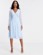 Vero Moda Tea Dress With Button Detail In Blue Ditsy Floral-multi