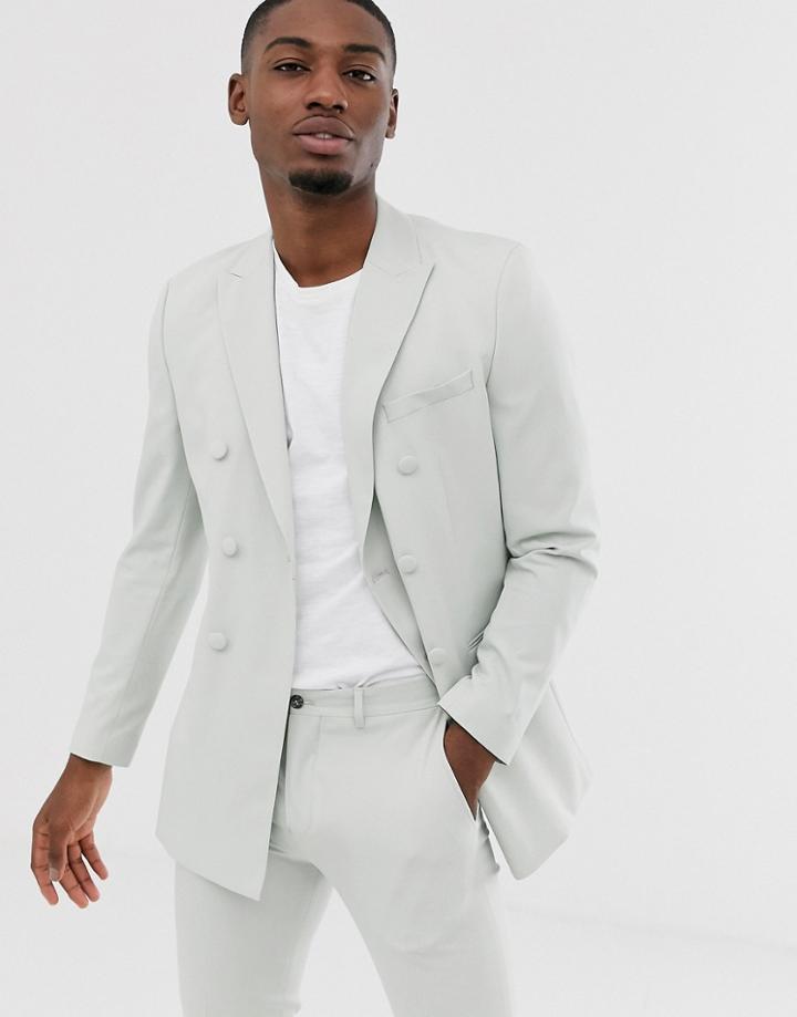 Jack & Jones Premium Relaxed Fit Double Breasted Suit Jacket In Mint-green