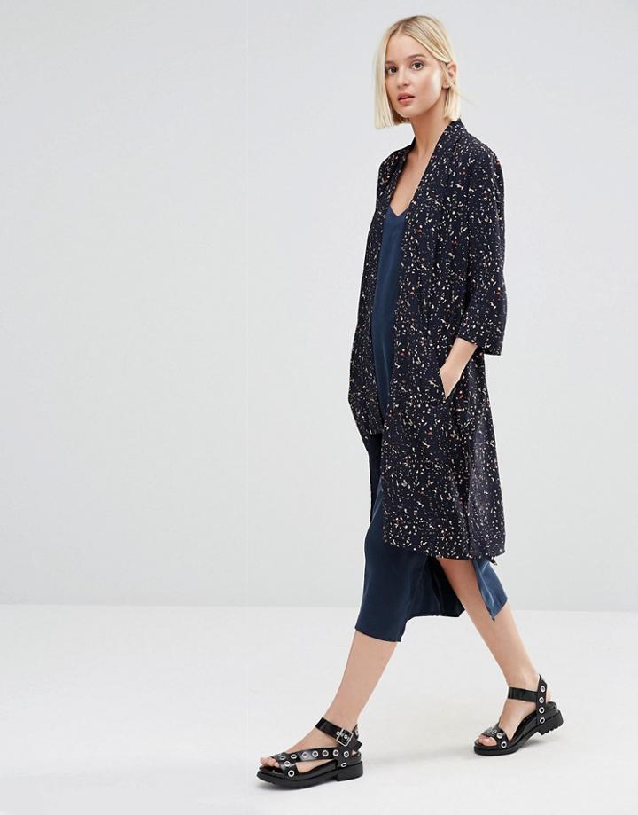 Selected Mabel 3/4 Blazer With Tie - Dark Sapphire