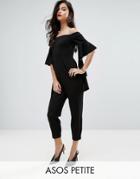 Asos Petite Jumpsuit With Ruffle Sleeve Detail - Black