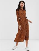 Brave Soul Leanne Midi Shirt Dress-brown