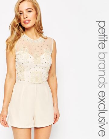 Maya Petite Embellished Romper - Cream