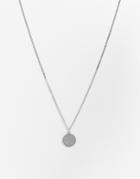 Asos Design Waterproof Stainless Steel Necklace With Hammered Circle Pendant In Silver Tone
