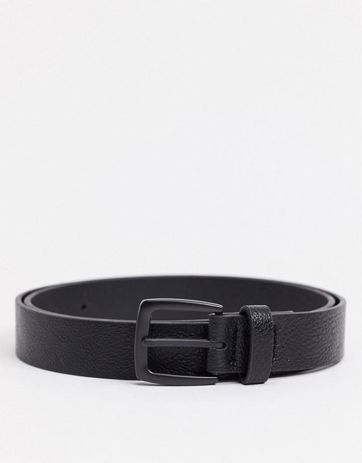 Asos Design Wide Belt In Black Faux Leather With Matte Black Buckle Detail