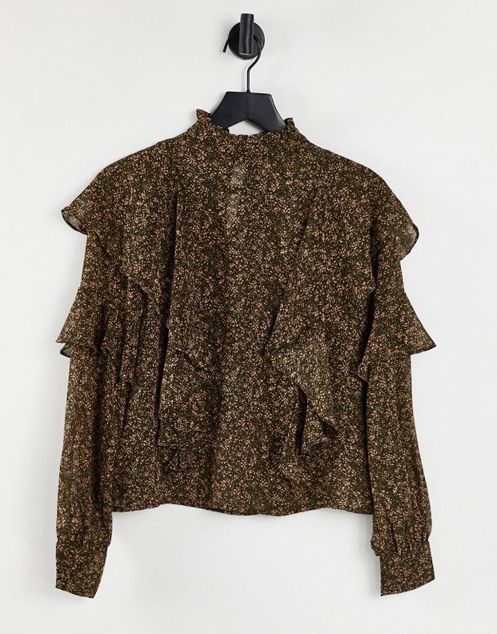 Vero Moda High Neck Ruffle Blouse In Print-multi