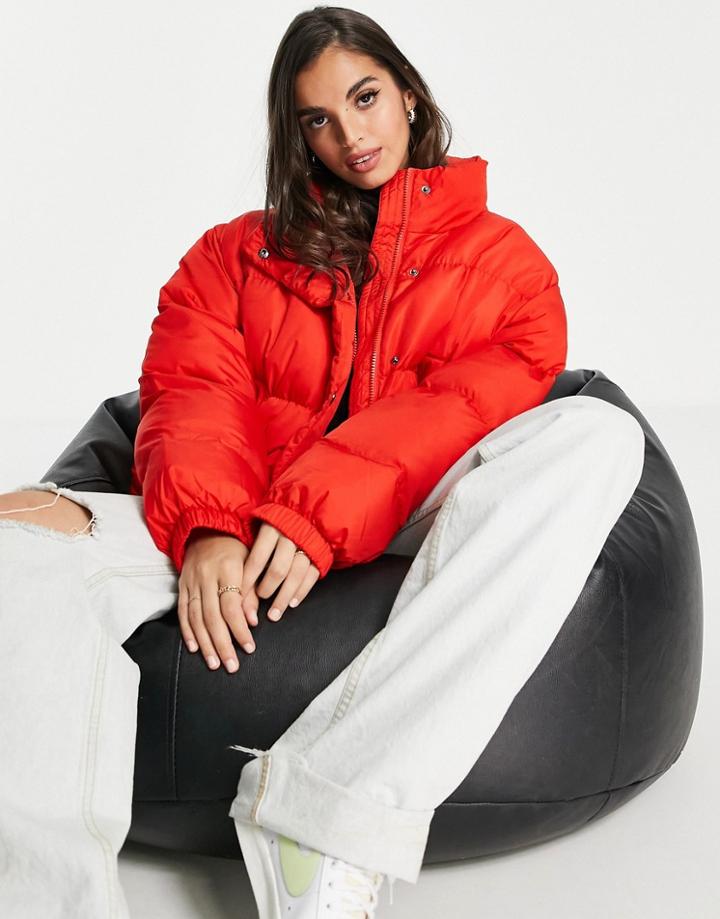 Asos Design Oversized Recycled Puffer Jacket In Red-blues