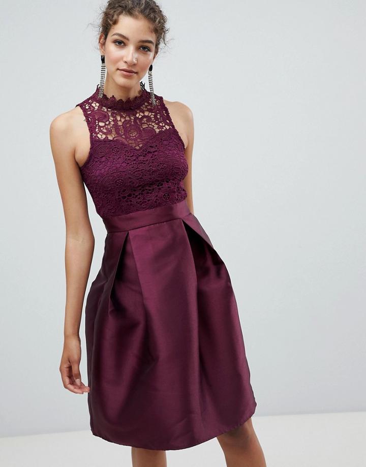 Ax Paris Skater Dress With Lace Detail - Purple