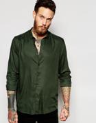 Asos Viscose Shirt With Mini Collar In Khaki - Khaki