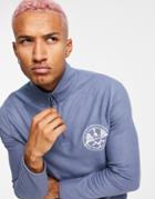 Asos Design Oversized Polar Fleece Half Zip Sweatshirt With Badge In Blue-blues