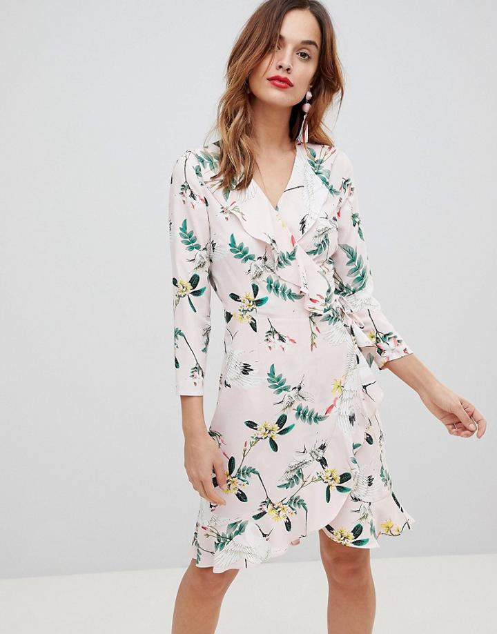 Y.a.s Printed Frill Wrap Midi Dress-multi