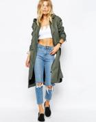 Asos Wax Fisherman Rain Trench - Khaki