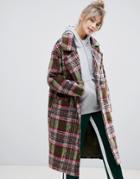 Pull & Bear Double Breasted Coat In Check - Multi