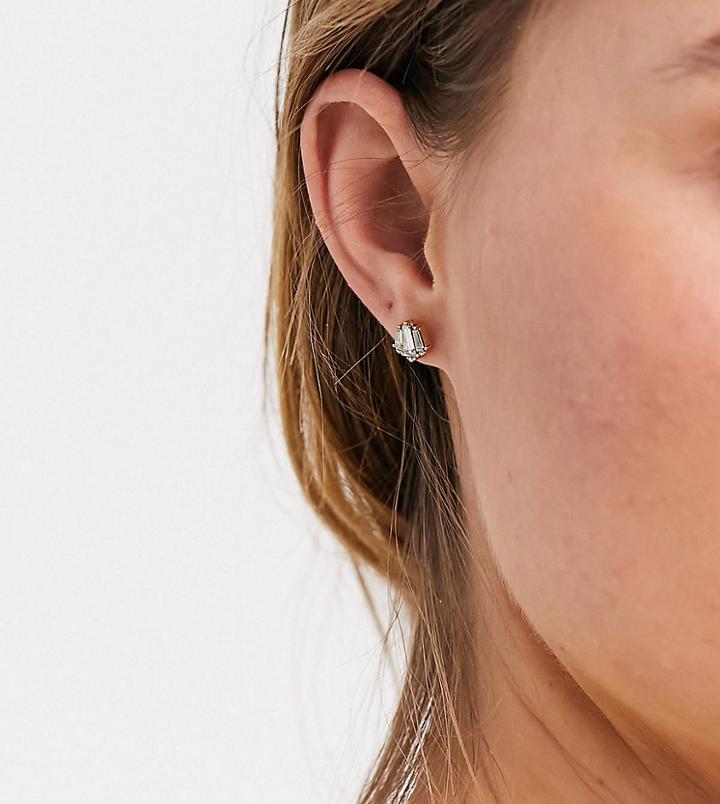 Reclaimed Vintage Inspired Barbell Earring With Baguette Stone Detail In Gold