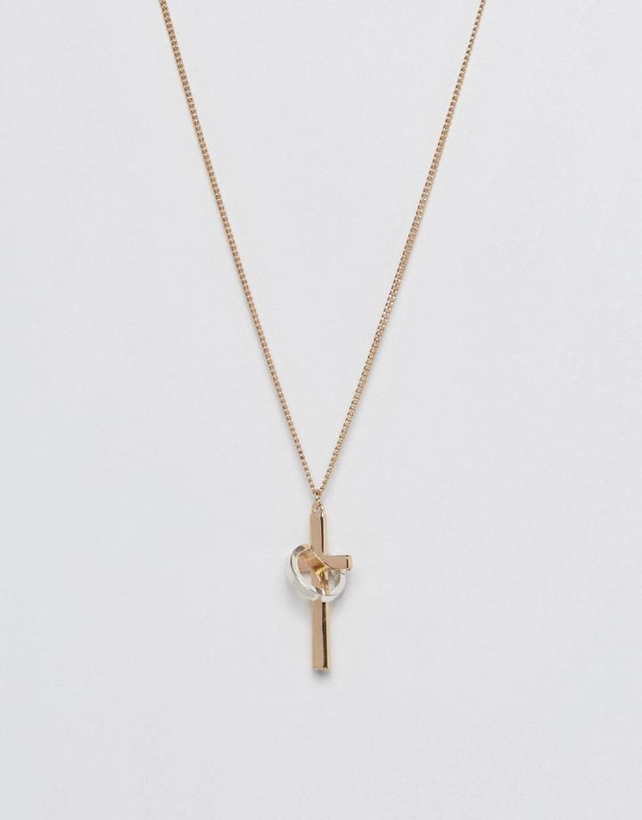 Chained & Able Cross And Ring Pendant Necklace In Gold & Silver - Gold