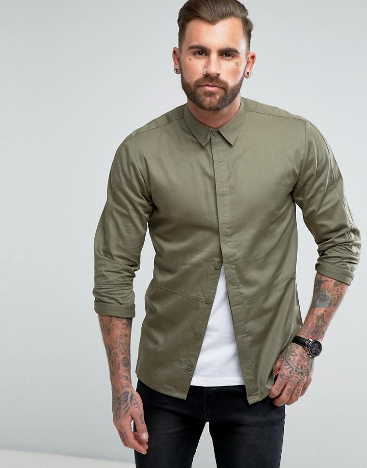 Another Influence Seamed Panel Slim Fit Shirt - Green