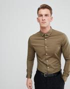 Asos Design Skinny Shirt In Khaki - Green
