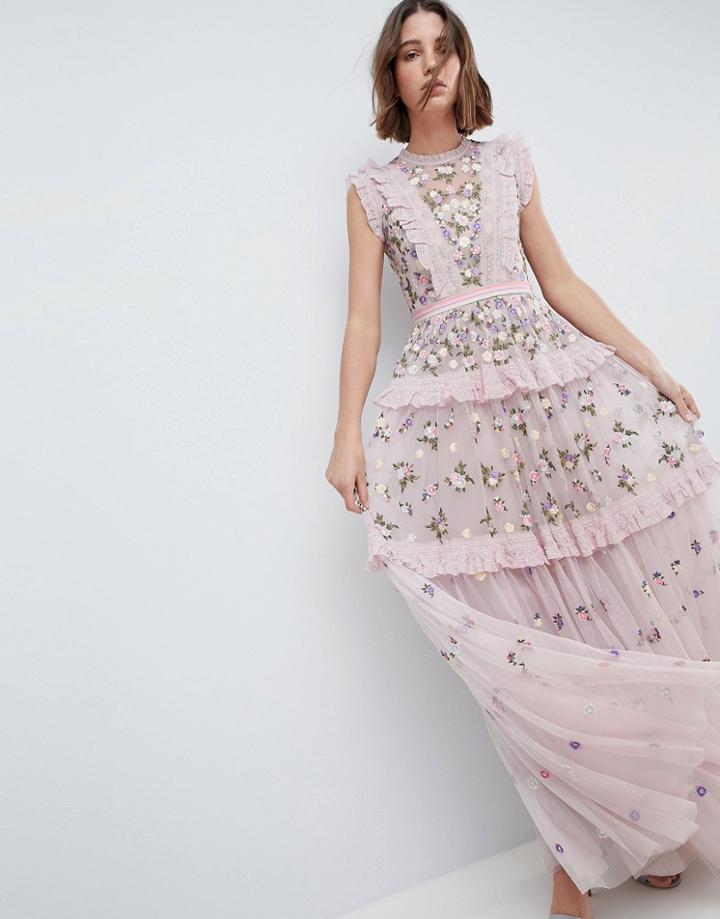 Needle & Thread High Neck Layered Maxi Dress With Embellishment - Purple