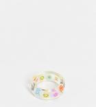 Asos Design Curve Plastic Ring With Trapped Kitsch Charms In Clear