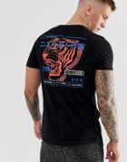 Asos Design T-shirt With Tiger Back Print And Small Chest Print - Black