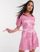 Asos Design Cupped Button Through Mini Dress With All Over Embroidery In Lilac-multi
