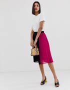 Vero Moda Color Block Pleated Midi Skirt-multi