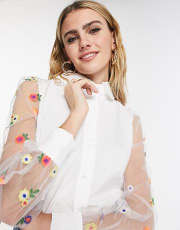 Never Fully Dressed Embroidered Blouse In White Floral