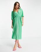Y.a.s Recycled Plisse Wrap Midi Dress In Green