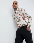 Devils Advocate Strawberry Print Slim Fit Shirt - White