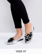 Asos Lily Of The Valley Wide Fit Embellished Ballet Flats - Silver