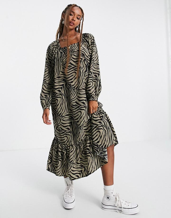 Vero Moda Puff Sleeve Midaxi Dress In Animal-multi