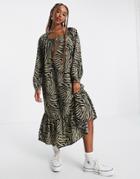 Vero Moda Puff Sleeve Midaxi Dress In Animal-multi